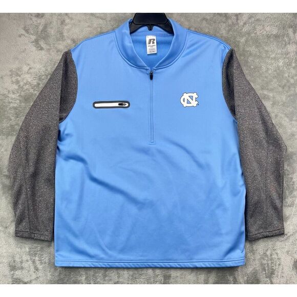 Russell Athletic Men's UNC Tar Heels Sweatshirt 2XL Blue Fleece Pullover 1/4 Zip - Picture 1 of 8